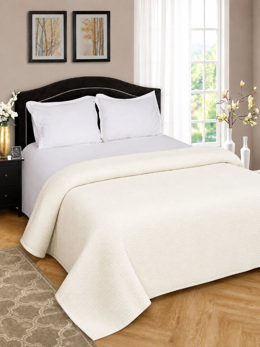 Belizzi Home 100% Cotton Queen Waffle Thermal Bed Blanket Cream 90x90 NWT